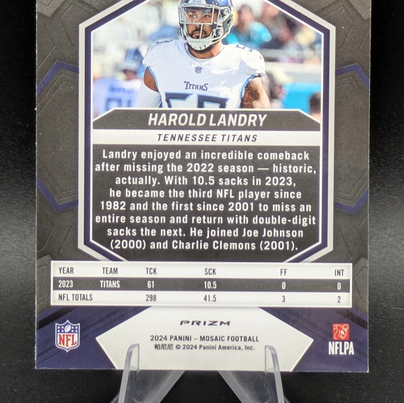 2024 Panini Mosaic Harold Landry #216 Honeycomb Prizm Case Hit - SP Titans - Picture 6 of 6